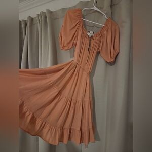 Pinch Peach Coral Puff Sleeve Midi Dress - Small - Never Worn